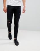 Sixth June Super Skinny Jeans In Black With Distressing - Black