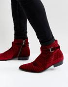 Walk London Ziggy Velvet Boots - Red