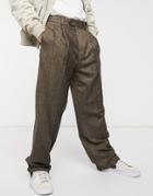 Asos Design High Waist Wide Leg Pants In Brown Stripe