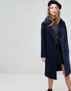 New Look Faux Fur Collar Tailored Coat - Blue