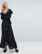 Asos Maxi Dress With Ruffle Detail And Open Back In Spot - Multi