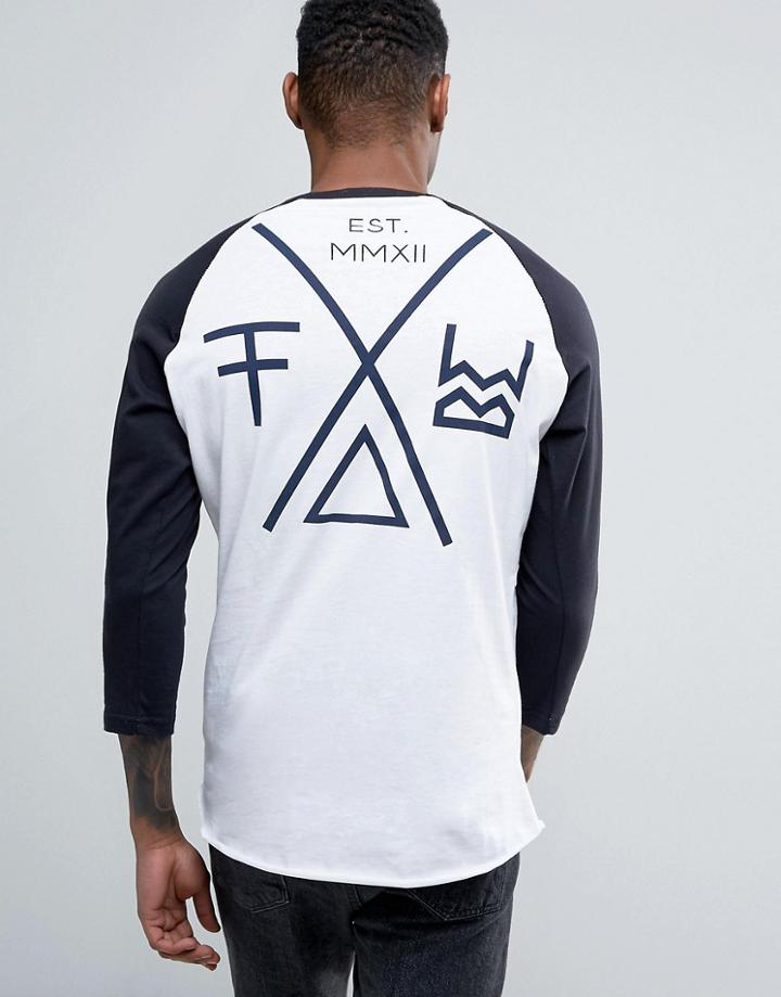 Friend Or Faux Treco Raglan Long Sleeve Top - White