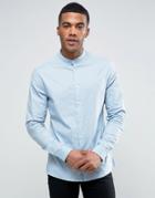 Asos Skinny Shirt With Grandad Collar In Blue - Blue