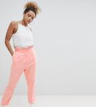 Asos Design Petite Tailored Casual Linen Pants With Frill Waist - Pink