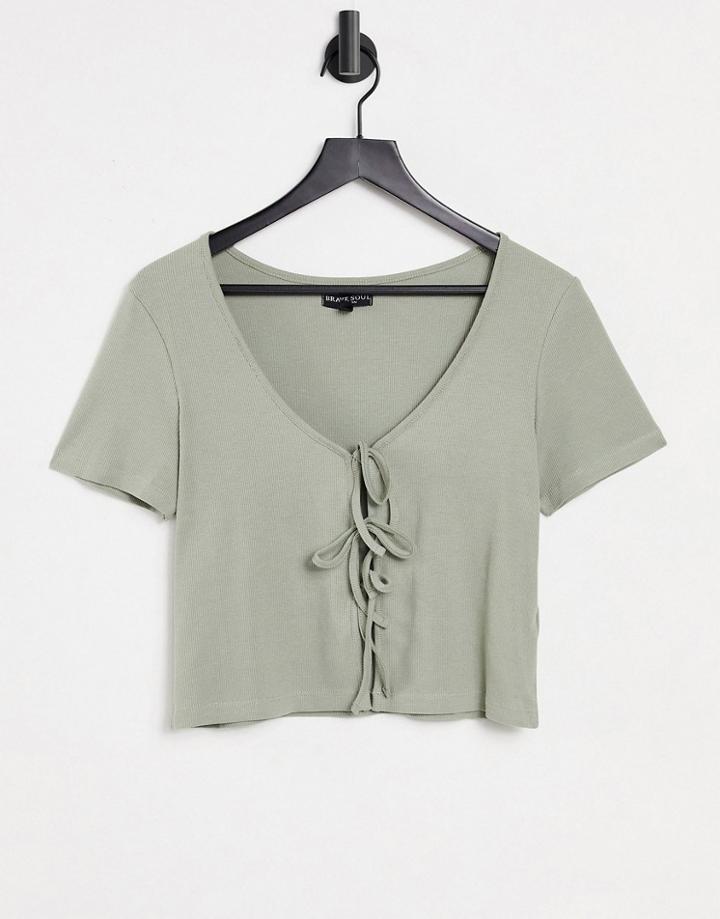 Brave Soul Pascal Tie Front Cardigan T-shirt-green
