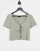 Brave Soul Pascal Tie Front Cardigan T-shirt-green