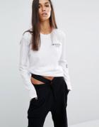 Nicce London Oversized Long Sleeve Tee With Side Logo - White