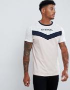 Asos Design T-shirt With Yoke Chevron Space Dye And Eternal Text Print - Multi