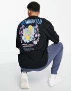 Asos Design Oversized T-shirt In Black Organic Cotton With Souvenir Back & Chest Print