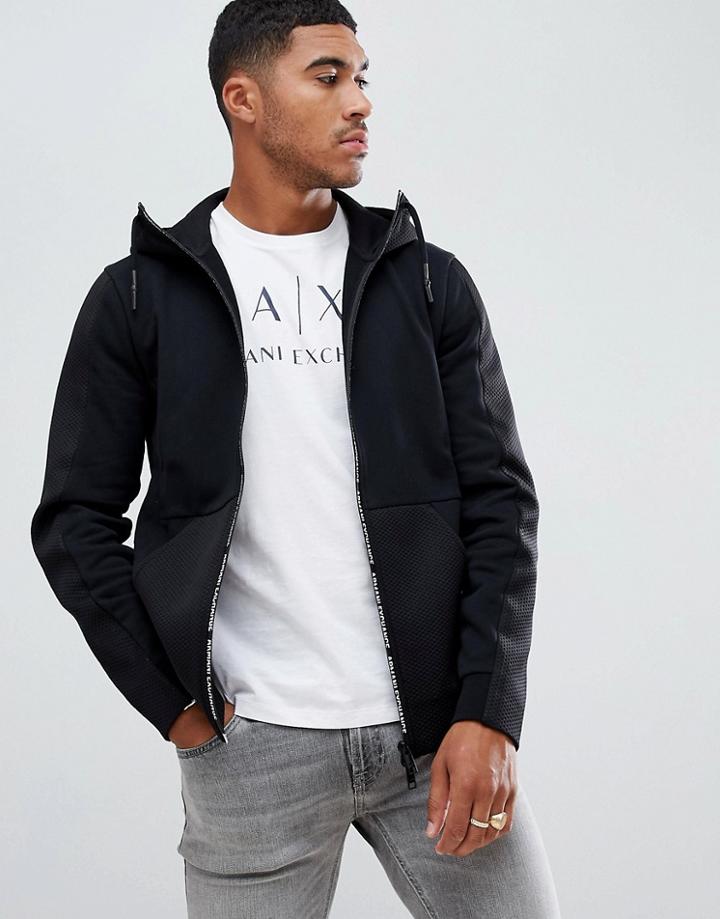 Armani Exchange Zip-thru Hoodie In Black - Black