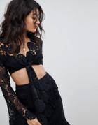 Ebonie N Ivory Tie Front Crop Top In Crochet Two-piece - Black