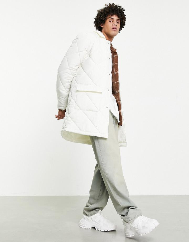 Asos Design Diamond Quilt Trench Coat In Stone-neutral