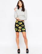 Motel Kimmy Body-conscious Skirt In Sunflower Print - Yellow
