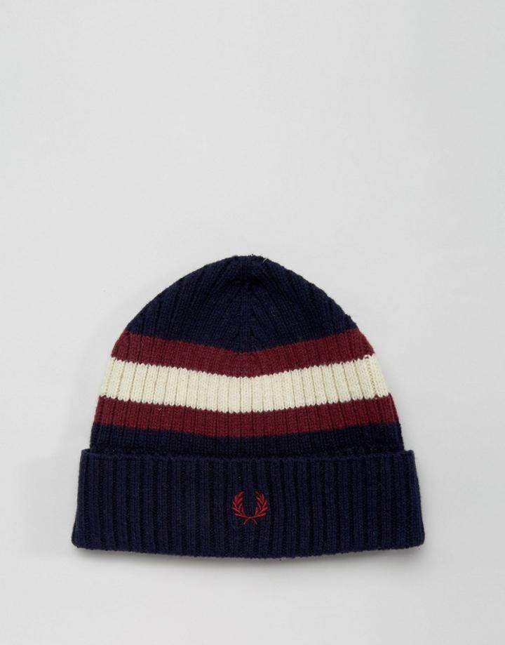 Fred Perry Tipped Beanie In Lambswool - Navy