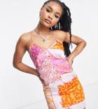 Violet Romance Petite Satin Cami Mini Dress In Patchwork Print-multi