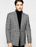 Asos Slim Double Breasted Suit Jacket In Monochrome Textured Fabric
