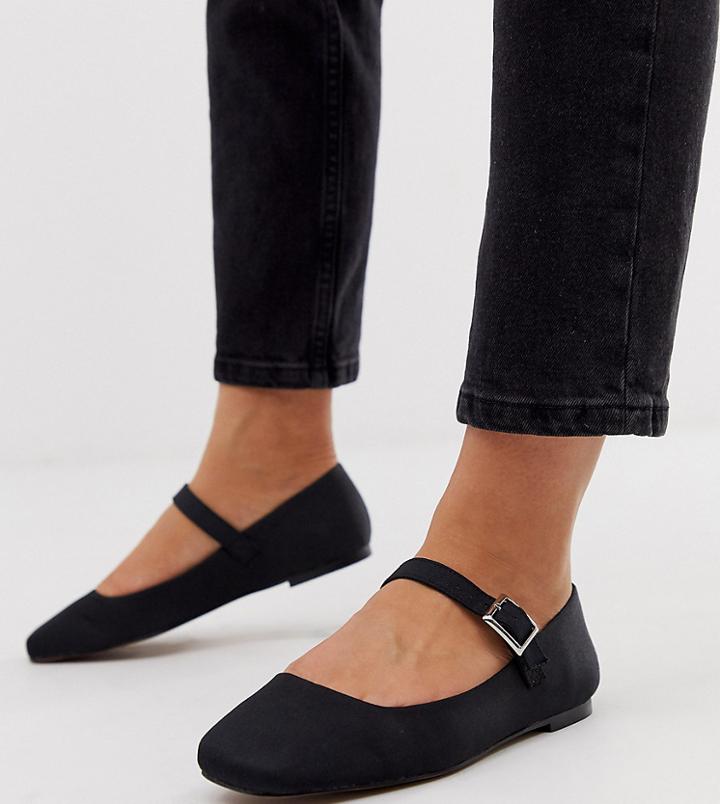 Asos Design Wide Fit Links Mary Jane Ballet Flats In Black - Black