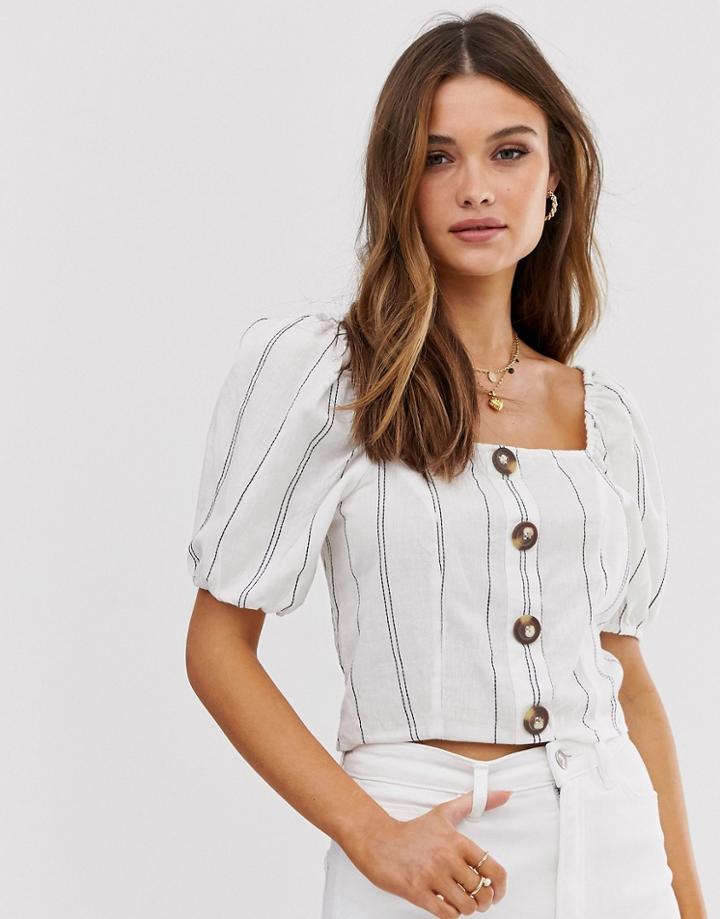 River Island Blouse With Button Through In Stripe-white