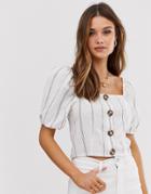 River Island Blouse With Button Through In Stripe-white
