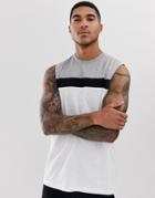 Asos Design Relaxed Sleeveless T-shirt With Dropped Armhole And Contrast Panels In White - White