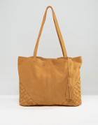 Asos Suede Shopper Bag With Weave Corners - Tan
