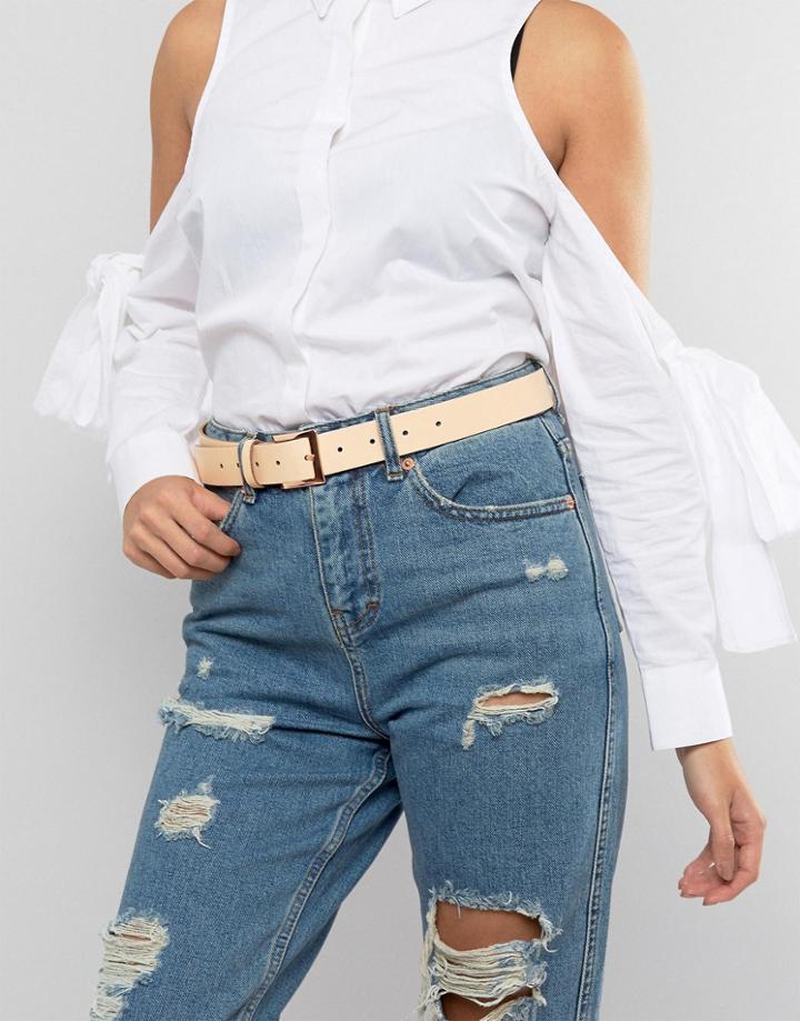 Asos Leather Rose Gold Buckle Waist And Hip Belt - Beige