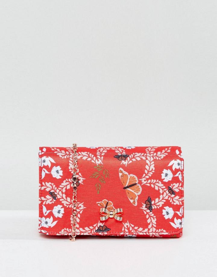 Ted Baker Bow Evening Bag In Garden Print - Red