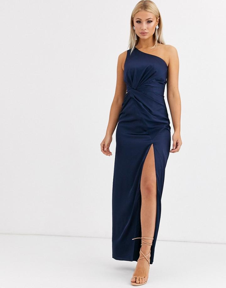 Jarlo One Shoulder Satin Maxi Dress With Split In Navy