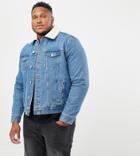 New Look Plus Borg Denim Jacket In Washed Blue - Blue