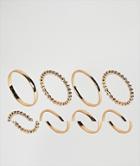 Asos Pack Of 8 Minimal Rings - Gold