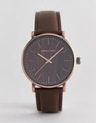 Asos Design Watch With Wood Effect And Brushed Copper Finish - Brown