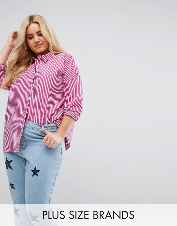 Daisy Street Plus Shirt In Pinstripe - Red