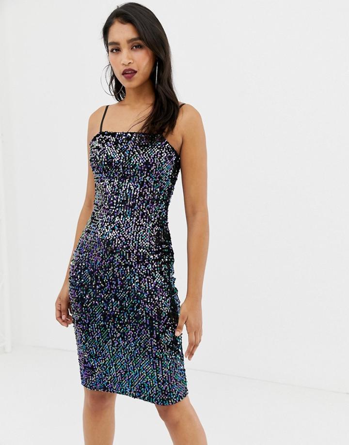 Lipsy Sequin Cami Dress With Square Neck In Black-multi
