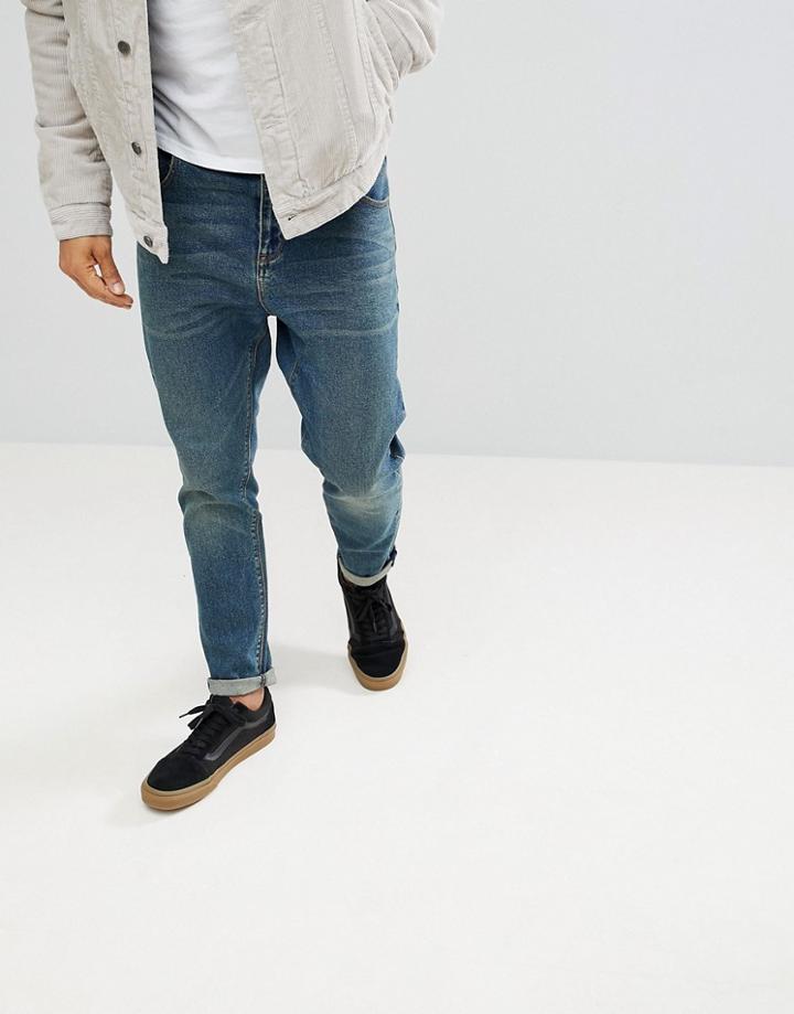 Asos Tapered Jeans In Vintage Dark Wash - Blue