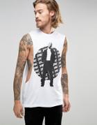 Asos Tupac Sleeveless T-shirt With Dropped Armhole And Photo Print - White