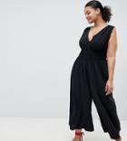 Asos Design Curve Ruched Waist Plunge Jumpsuit - Black