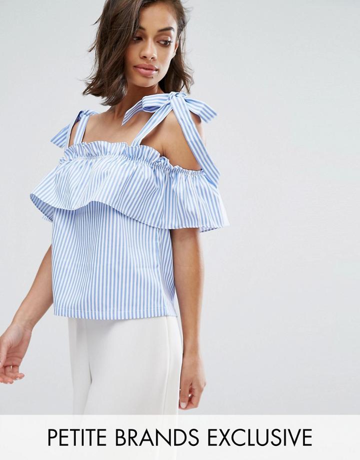 Missguided Petite Tie Shoulder Striped Top - Blue