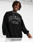 Reclaimed Vintage Inspired Oversized Varsity Sweatshirt With Embroidered Front Logo In Black