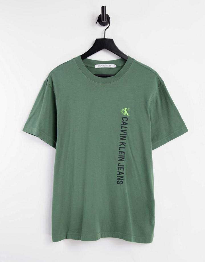 Calvin Klein Jeans Vertical Institutional Logo T-shirt In Washed Green