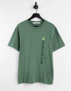 Calvin Klein Jeans Vertical Institutional Logo T-shirt In Washed Green