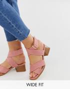 Raid Wide Fit Mavie Blush Square Toe Stacked Heel Sandals - Pink