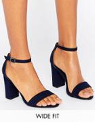 New Look Wide Fit Two Part Block Heeled Sandals - Navy