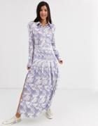 Glamorous Midi Shirt Dress With Pleated Skirt In Marble Print-multi