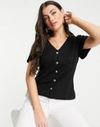 Whistles Button Front Ruffle T-shirt In Black