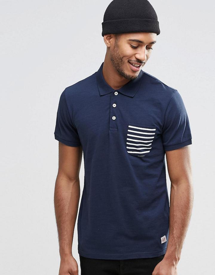 Jack & Jones Polo Shirt With Contrast Stripe Pocket - Navy