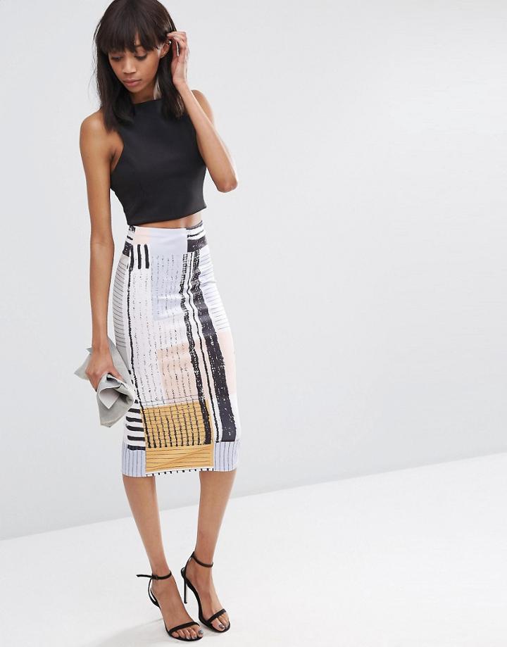 Asos Scuba Pencil Skirt In Abstract Print - Multi