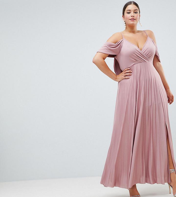 Asos Design Curve Cold Shoulder Cowl Back Pleated Maxi Dress - Green