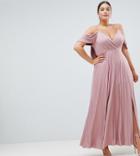 Asos Design Curve Cold Shoulder Cowl Back Pleated Maxi Dress - Green