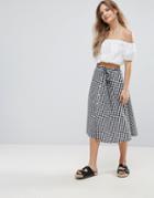 The English Factory Gingham Midi Skirt With Tie And Button Details - Black