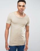 Asos Extreme Muscle Fit T-shirt With Scoop Neck And Stretch In Beige - Beige